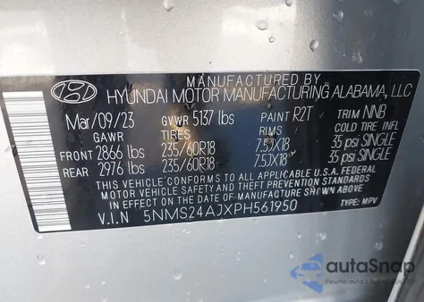 2023 Hyundai Santa Fe Sel из США, поврежденный, VIN 5NMS24AJXPH561950